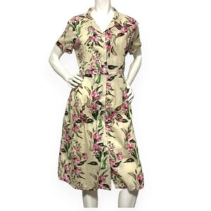 Expressions Vintage Cotton Floral Fit & Flare Dress Cream Floral Size M